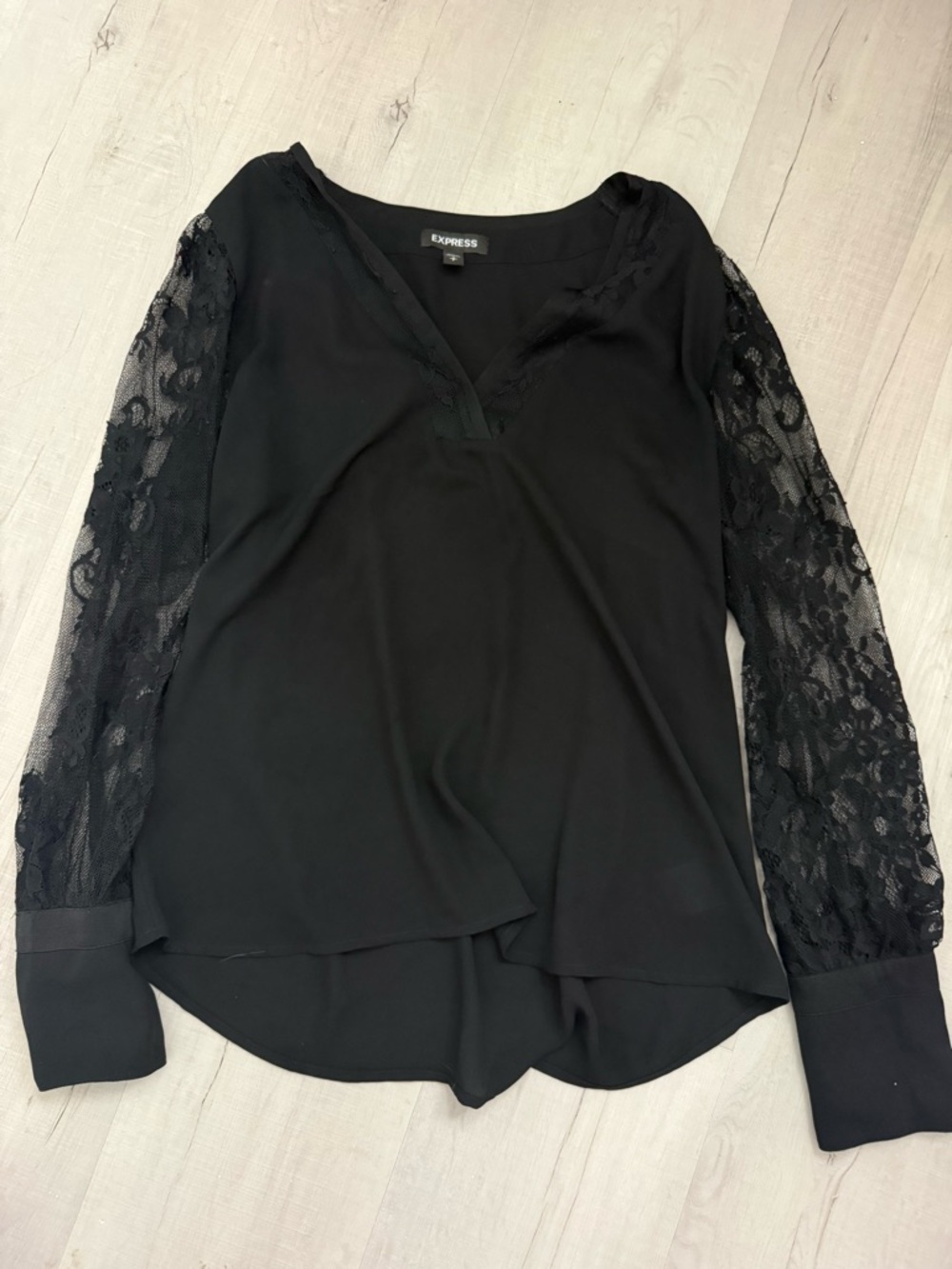Express Black Lace-Sleeve V-Neck Top